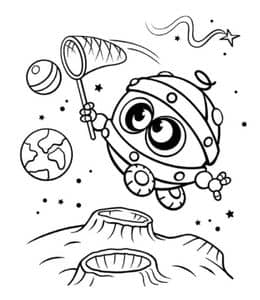 11张可爱的圆滚滚的外星人宇宙飞船卡通涂色科幻儿童画！