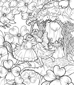 10张秘密花园丛中林拇指姑娘和小青蛙成人涂色图片免费下载！
