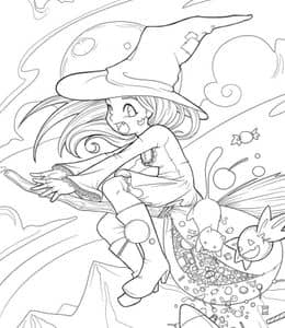 12张可爱的二次元女巫会魔法会飞的可爱女巫卡通涂色简笔画！