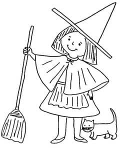 11张带着尖尖帽子的可爱小女巫和小黑猫神秘的万圣节涂色儿童画！