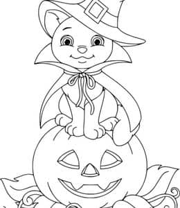 11张万圣节的女巫帽子黑猫和南瓜有趣的卡通涂色简笔画