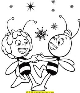 12张《小蜜蜂玛雅》玛雅和蝴蝶艾米丽卡通涂色图片免费下载