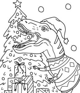 10张吼叫中的暴龙霸王龙也会过圣诞节童话涂色图片下载