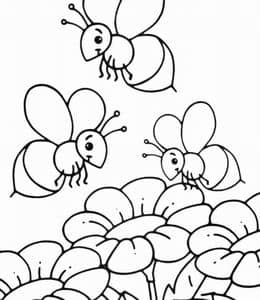 10张花园中勤劳忙碌的可爱小蜜蜂卡通涂色简笔画！
