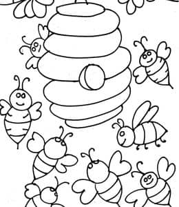 10张在蜂巢附近忙碌着的小蜜蜂卡通涂色简笔画免费下载！