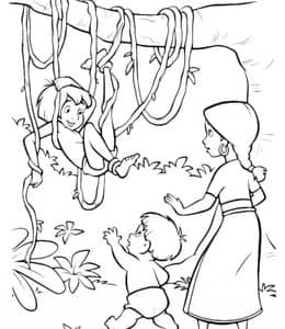 9张《丛林之书》形象可爱的狗熊老虎蟒蛇大象小男孩涂色图片下载！