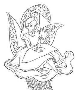 10张《爱丽丝梦游仙境》树叶上可爱的小小女孩子动画电影涂色图片免费下载！