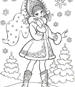 13张身穿俄罗斯传统服装的小姐姐和雪景涂色儿童涂色简笔画下载！
