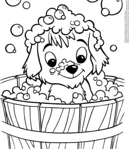 10张爱洗泡泡澡的可爱宠物小狗卡通涂色简笔画免费下载！
